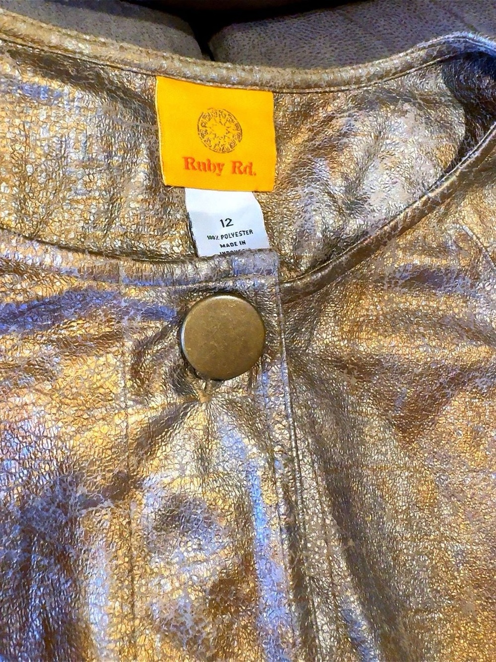 Ruby Rd. Metallic Shimmer Collarless Button Front Jacket Size 12 - Picture 7 of 10